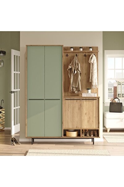 Yurudesign Oasis Portmanto Vestiyer Ayakkabılık Metal Ayaklı Sepet-Ihlamur Yeşili