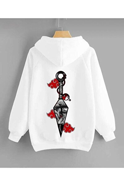 CONSTRAİN Unisex Naruto Itachi Akatsuki Beyaz Kapşonlu Sweatshirt & Hodie
