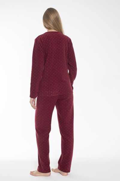 Estiva Kadın Kışlık Puantiyeli Fitilli Polar Pijama Takımı Bordo