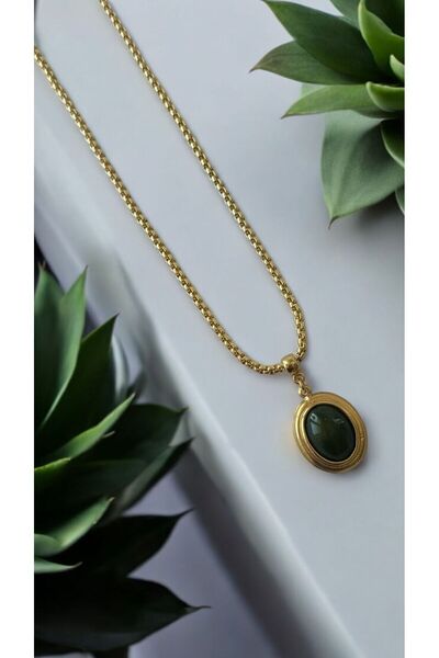 jewine studio Altın Kaplama Zümrüt Yeşil Charm Kolye