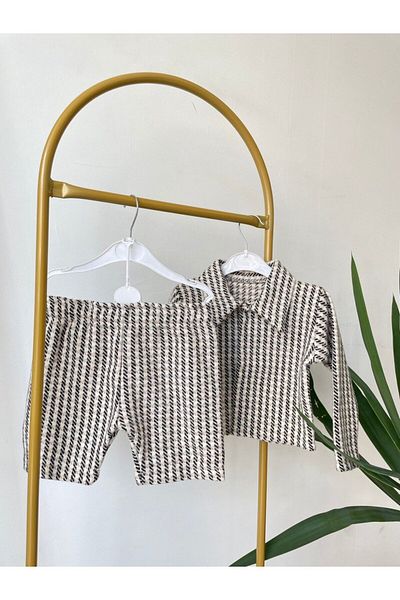 AKİF GİYİM Gray Patterned Long Sleeve Houndstooth - Girl's Skirt and Jacket Set