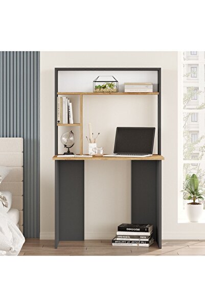 Yurudesign Bremen Çalışma Masası Kitaplık Raf Çam-Antrasit Br2-Aa