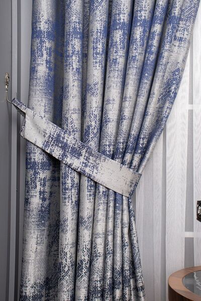 Perdelit Mavi - Gri Jakar Dokuma Fon Perde Tek Kanat 1 Adet (1/3 Sık Pile)