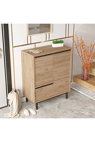 Yurudesign Ocean Ayakkabılık Çok Amaçlı Dolap 3 Kapaklı Metal Ayaklı Sepet On8c-s