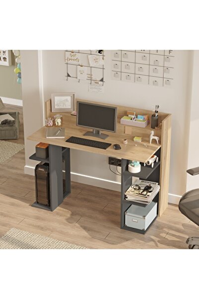 Yurudesign Vader Çalışma Masası Bilgisayar Masası Raflı Sepet-Antrasit VR1-SA