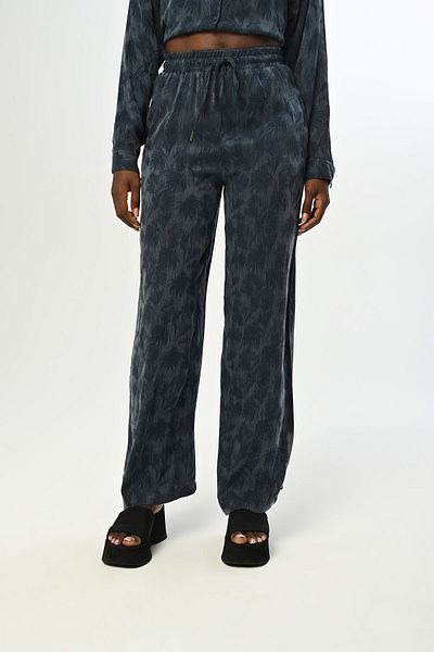 Orfeo Negro Γυναικείο παντελόνι Navy Blue με σχέδιο - Ελαστική μέση, φαρδύ πόδι