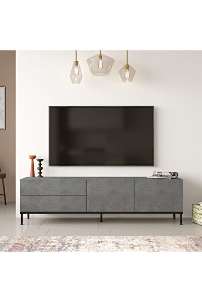 Yurudesign Luvio Tv Ünitesi Sehpası Metal Ayaklı 170cm Beton-siyah Lv6-rl