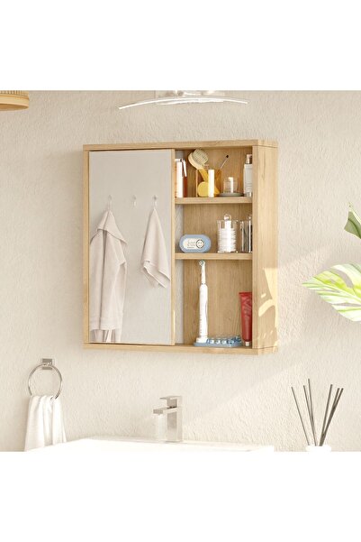 Yurudesign Nova Aynalı Lavabo Üstü Banyo Dolabı Raflı Kapaklı 60cm Sepet NA1-S