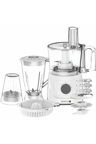 DOTS Multi-Functional Food Processor with Various Chopping Blades - 2.1 Liters - 500-800 Watt - White