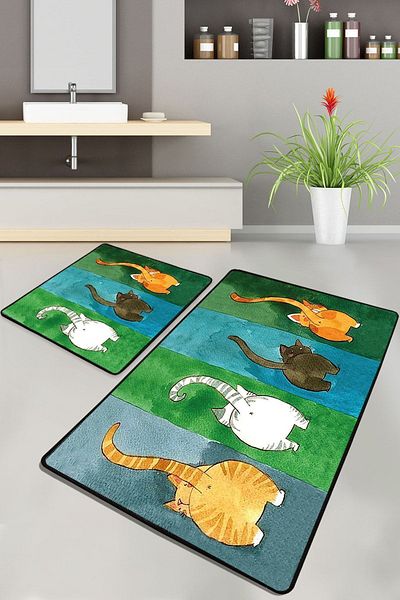 Chilai Home Gatto Carino 2'Li 60X100Cm and 50X60Cm Djtbanyo Set