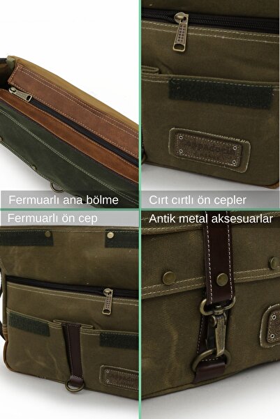 Cappadocia Vintage 4047 Antiochia GL Естествена кожа Светлокафява Раменна чанта за училище Водоустойчива чанта за лаптоп от восъчен канвас