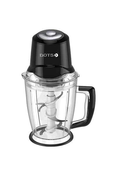 DOTS Chopper with 2 Liter Capacity, Plastic Jar, 3-Layer Steel Blade. - 450 Watt - Black