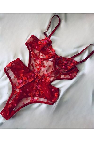 BELINGE Red Sexy Heart Bodysuit