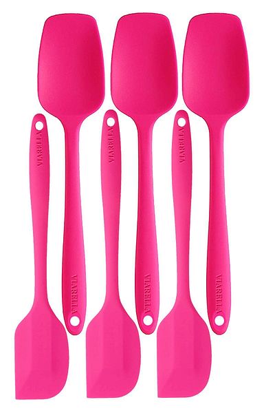 viarella Silicone Spoon Spatula Set of 6 Fireproof Non-Stick Non-Scratch Fuchsia