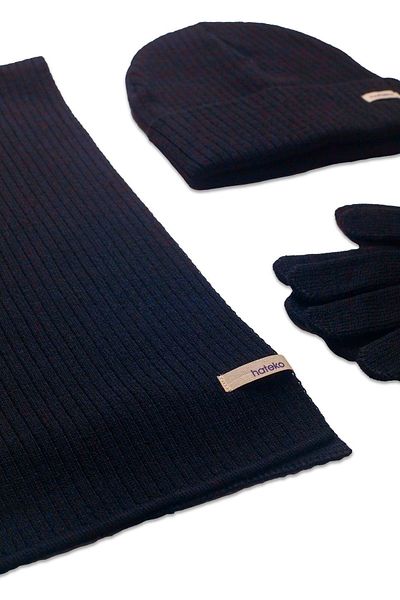hateko Σετ δώρου Navy Blue Cashkol Beanie Gloves - Σετ κασκόλ & Beanie & Glove