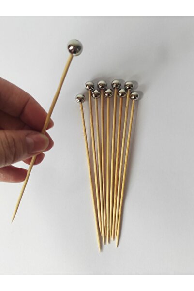 BEYHAN BAYHAN 15 Cm Uzun Kürdan - 100 Adet Gümüş Incili Sunum Kürdanı - Kokte...