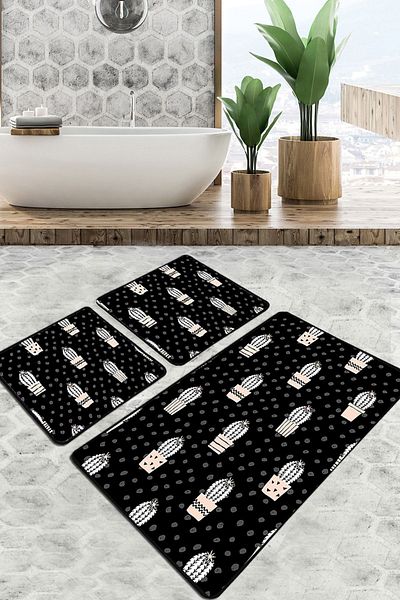 Chilai Home Set de 3 covoare de baie, set de scaune de toaletă cu bază anti-alunecare