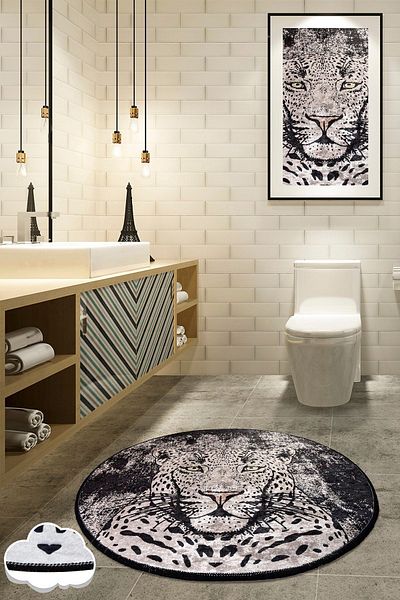 Chilai Home Μοκέτα μπάνιου Tiger Djt Διάμετρος 100 cm, Αντιολισθητική βάση που πλένεται