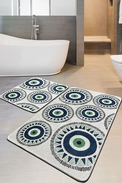 Chilai Home Occhio 2-Piece Bathroom Set: Washable Non-Slip Base Mat and Djtbathroom Set
