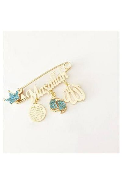Zirve Mashallah Baby Gift Blue Written Lapel Pin
