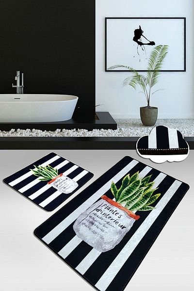 Chilai Home Set de 2 Aloevera - Covor de baie, covoraș, bază anti-alunecare lavabilă, Djtbanyo