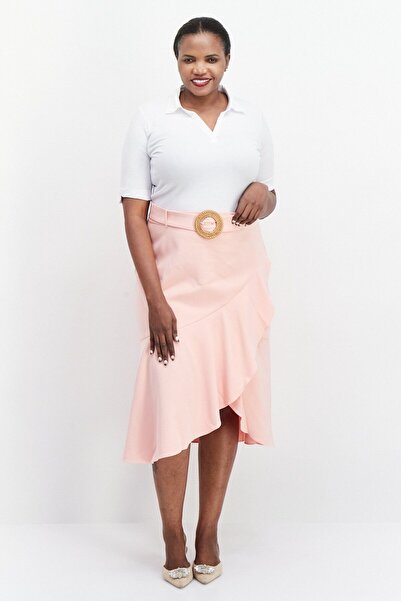 Forever New Women Curve Fit Plain Belted Midi Skirt, Pink