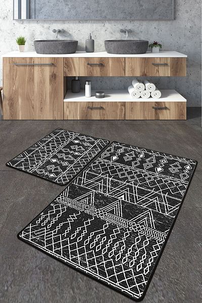 Chilai Home Set de covoare de baie neagră Straordinario din 2 piese, lavabil