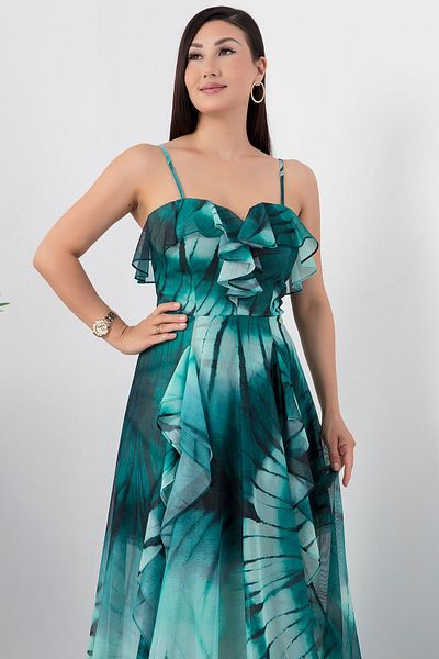 PULLIMM SB7211 Model Rochie din tul cu bretele și volane