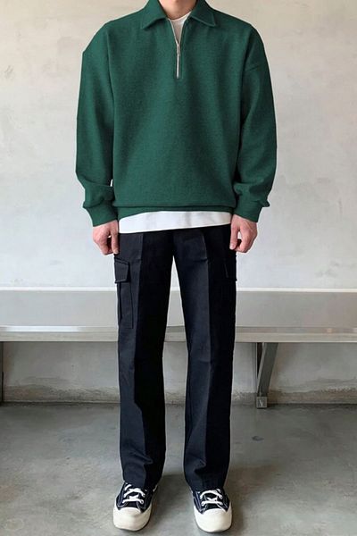 North London Men's Polo Collar Green Oversize Sweatshirt