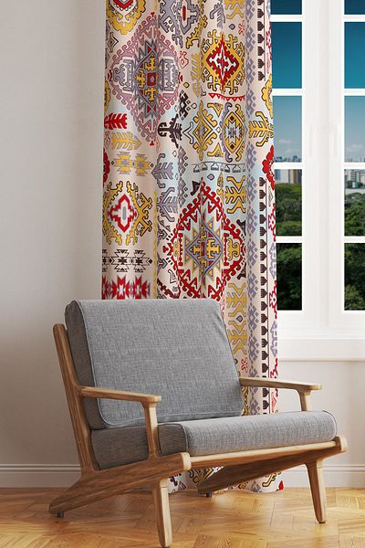 Moud's Anatolia 8 Patterned Suede Living Room Hall Background Curtain Printed Extrafor Drawstring SINGLE WING PRD-1010