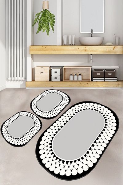 Chilai Home Bath Set - 3Pcs Balloch Shumek Carpet and Mat