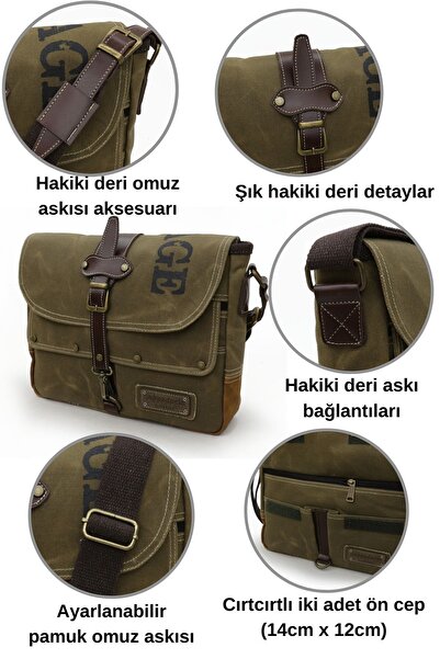 Cappadocia Vintage 4047 Antiochia GL Естествена кожа Светлокафява Раменна чанта за училище Водоустойчива чанта за лаптоп от восъчен канвас