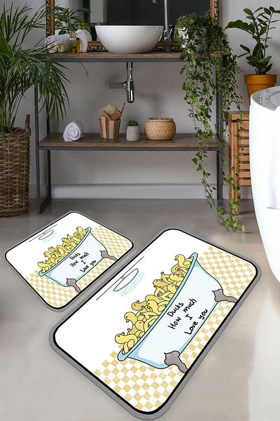 Chilai Home 2-Piece Ducks Bath Set - Rug and Mat