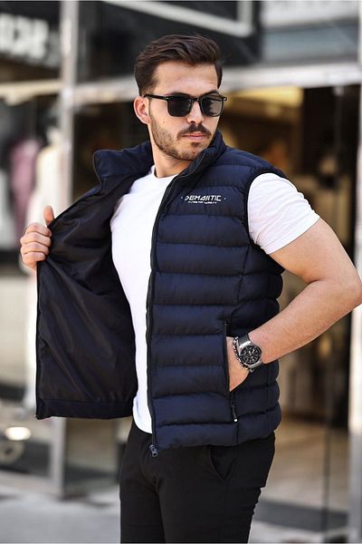 SERAZAT Vestă pufă bleumarin - bărbați, căptușită și impermeabilă