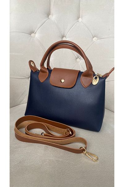 Mercan Stores Women's Navy Blue Mini Zipper and Snap Closure Hand and Shoulder Bag