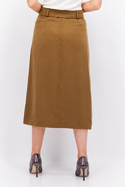 Esprit Women Solid Belted Midi Skirts, Olive