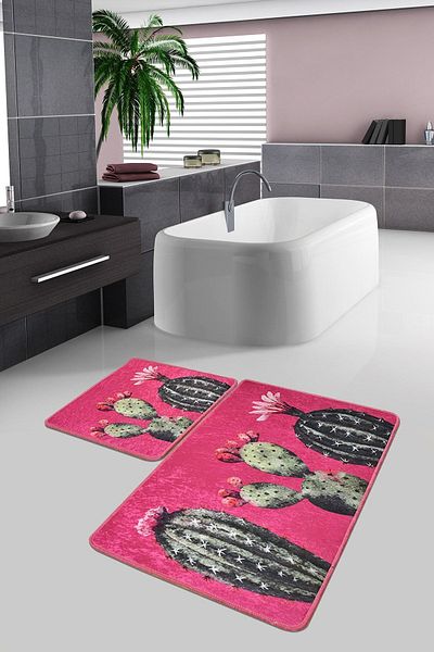 Chilai Home Σετ πατάκι μπάνιου Cacto 2 τεμαχίων Σετ καθίσματος τουαλέτας με αντιολισθητική βάση