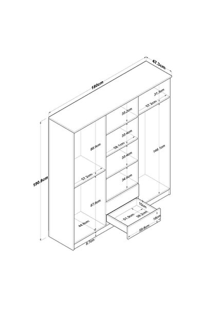 Rani Mobilya Rani Ba115 Geniş Gardırop Elbise Dolabı 6 Kapaklı 2 Çekmeceli 5 Raflı 3 Askılı Sepet Ceviz - Beyaz