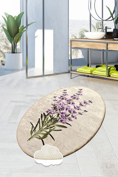 Chilai Home Lavanda Oval 70x120 Cm Covor de baie Covoraș de baie Bază anti-alunecare Lavabil Djth