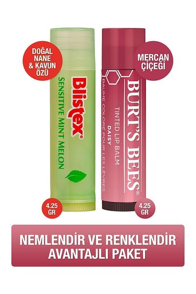 Blistex Burt's Bees Colorful Sensitivity Mint Melon Lip Care Cream - Coral Flower