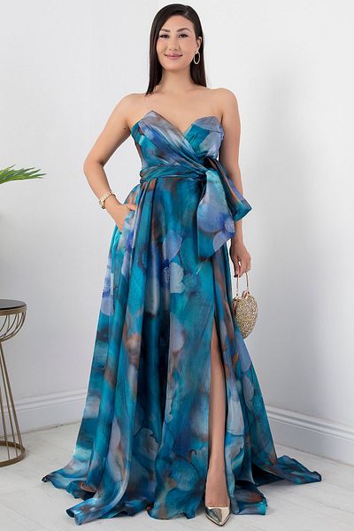 PULLIMM Rochie digitală din organza fără bretele - SB7223-1