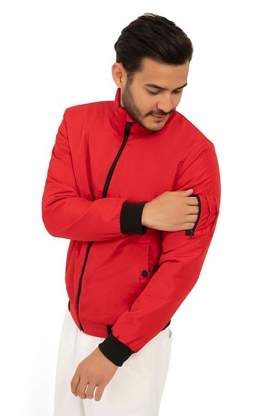 Riverstorm Men's Red Lined Stand Collar Seasonal Water and Windproof Jacket with Pockets