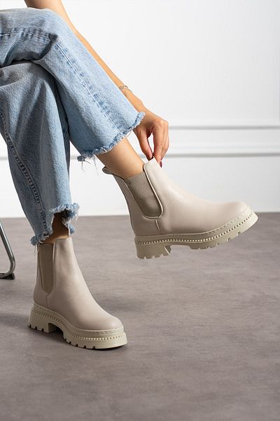 eformoda by emre yılmaz Γυναικείες Μπότες Μπεζ Χρώμα - Μοντέλο K66 με Ελαστικό Πλαϊνό