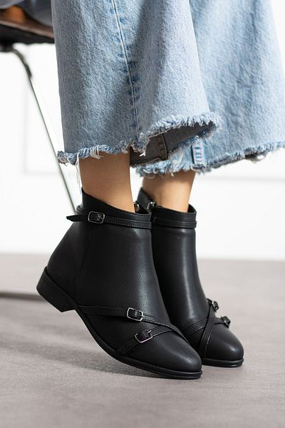 eformoda by emre yılmaz Cizme negre confortabile de damă - piele cu cataramă și fermoar PTK72