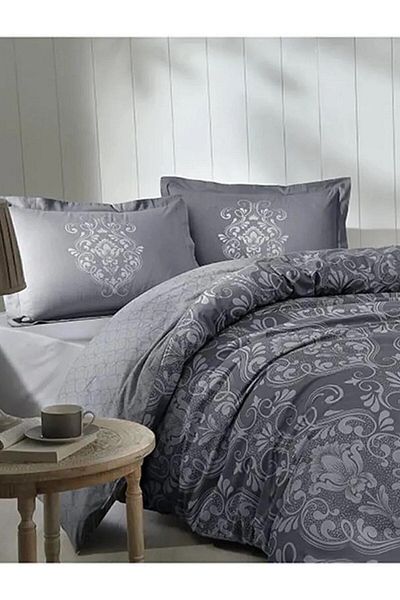 Özdilek Antico Sheet Elastic Ranforce Duvet Cover Set Single - Anthracite