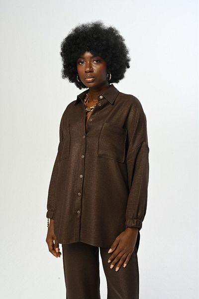 Orfeo Negro Дамска риза Oversize - Едноцветна, Двойни джобове, Набрани ръкави
