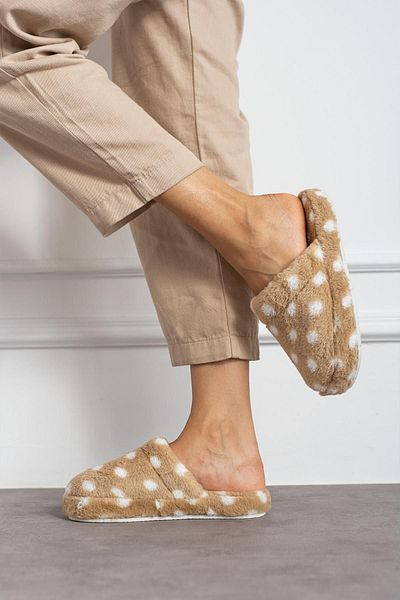 AlbiShoes Χειμερινές πουά μαλακές παντόφλες σπιτιού - κλειστές μπροστινές, αθόρυβες γυναικείες παντόφλες