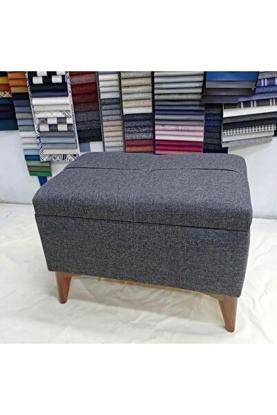 Lütfiye Gündoğan Sandıklı puf keten kumaş antrasit renk yükseklik 45cm boy 60...