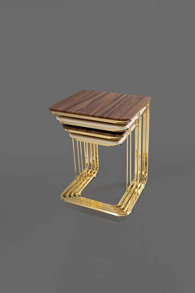 Veys Sehpa Tekerlekli Gold 4 Lü Zigon Sehpa - - Yan Sehpa