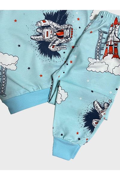 Fil Kids Комплект памучна пижама с дълъг ръкав за момче синя астронавтска ракета